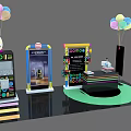 Interactive Zone Setup With Colorful Balloons Decorative Display Stands And Information Boards
