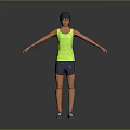 Game Movie Character Short Hair Wearing Yellow Tank Top Dark Shorts Blue Shoes Arms Outstretched