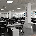 Modern Office Interior With Workstations Computers Ergonomic Chairs Windows And Ceiling Lights 3d model