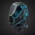 Futuristic Mechanical Helmet Design With Blue Glowing Lines And Armored Details