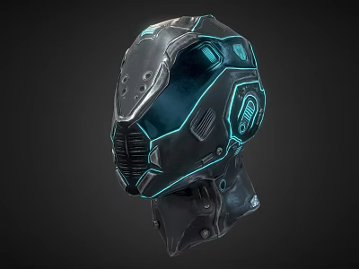 Futuristic Mechanical Helmet Design With Blue Glowing Lines And Armored Details 3d model