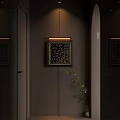 Elevator Lobby Design With Dark Walls Decorative Panels Recessed Lighting And Green Plant