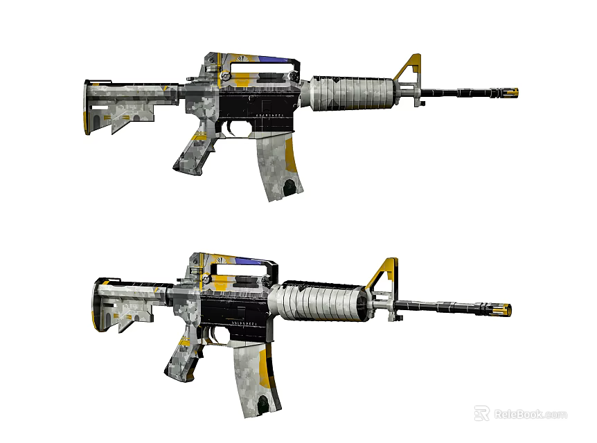Double Tactical Assault Rifles Featuring Yellow Black Silver Modern Design And Accessories 3d model 