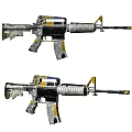 Double Tactical Assault Rifles Featuring Yellow Black Silver Modern Design And Accessories