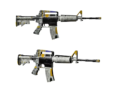 Double Tactical Assault Rifles Featuring Yellow Black Silver Modern Design And Accessories 3d model