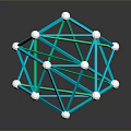 Geometric Polyhedral Structure With Blue Green Lines And White Spheres On Black Surface