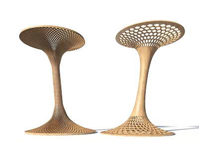 Two Modern Wooden Pergolas With Hollowed Out Lattice Design And Curved Pedestal Base 3d model