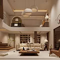 Modern Loft Living Room With Sofa Pendant Lights And Wooden Furniture
