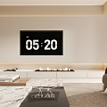 Modern Minimalist Living Dining Room Interior With Beige Sofa Brown Armchair And Marble Coffee Table