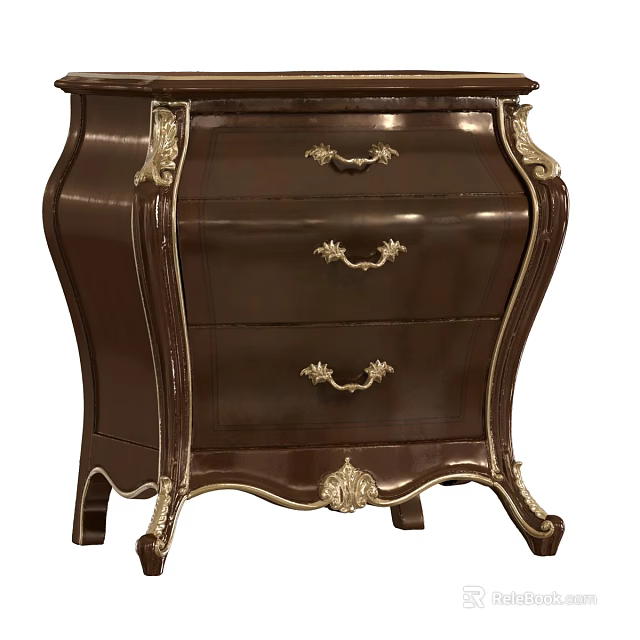 Elegant Vintage Bedside Table With Dark Wood Finish Gold Accents And Ornate Carvings 3d model 