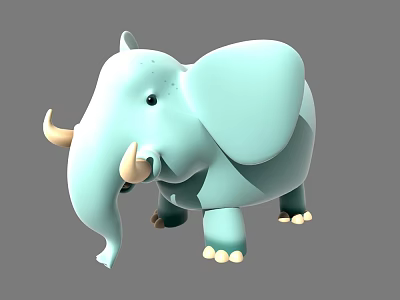 Light Blue Elephant Doll Featuring Large Ears White Tusks And Trunk 3d model