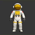 Human Astronaut Wearing White Spacesuit With Golden Helmet On Dark Background
