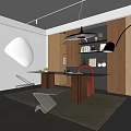 Modern Study Desk Carpet Bookcase Chandelier 3d model