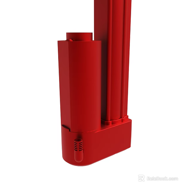 Red Mechanical Component With Cylindrical Parts And Rectangular Base Design 3d model 
