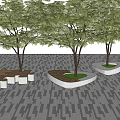 Creative Puzzle Shaped Flower Pots With Trees On Gray Tiled Pavement 3d model