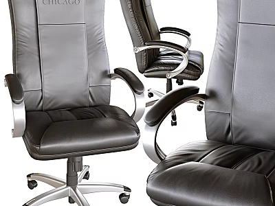 Black Leather Leisure Chair With Modern Design Ergonomic Armrests And Wheeled Base 3d model