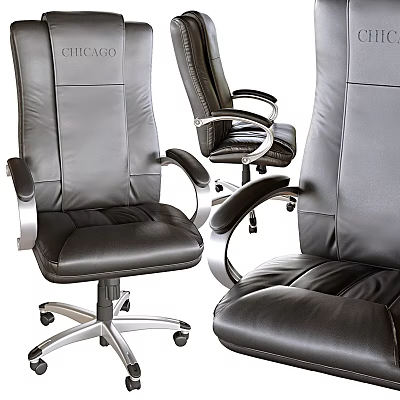 Black Leather Leisure Chair With Modern Design Ergonomic Armrests And Wheeled Base 3d model