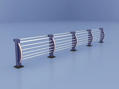 Modern Sturdy Railing Design with Blue Posts and White Horizontal Rails 3d model
