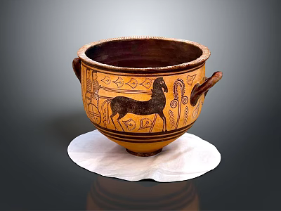 Ancient Terracotta Amphora With Two Handles Black Horse Design And Decorative Patterns On White Mat 3d model