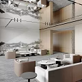 Modern Public Office Space With Open Layout White Desks Computers Chairs Wooden Walls Green Plants