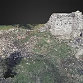 Ancient Ruined Stone Walls With Broken Bricks And Grass Covered Ground 3d model