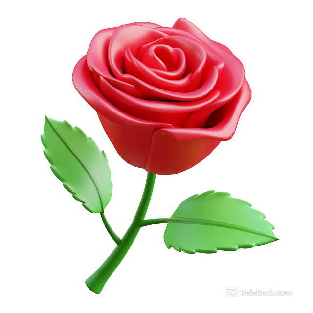Stunning Red Rose Plant Featuring Lush Green Leaves And Fresh Stem 3d model 