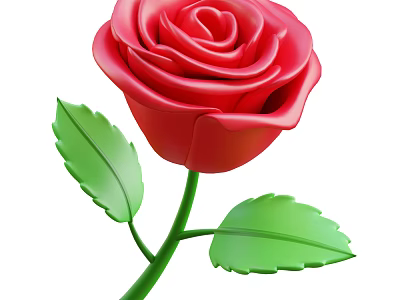 Stunning Red Rose Plant Featuring Lush Green Leaves And Fresh Stem 3d model