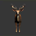 Realistic 3D Deer Model with Large Antlers and Orange Brown Fur on Dark Background