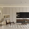 Elegant Modern Open Living Dining Area Interior With Sofa Dining Table Artwork And Pendant Light