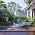 Traditional Garden Landscape Design With Chinese Architecture Stone Path And Colorful Plants