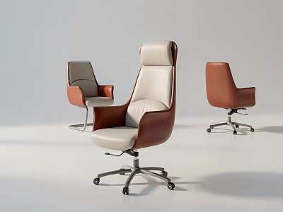 Modern Office Chairs With White Brown And Gray Upholstery Swivel Base And Ergonomic Design 3d model