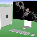 Modern Desktop Computer Setup With Monitor Abstract Pattern Keyboard Mouse And White Grid Tower