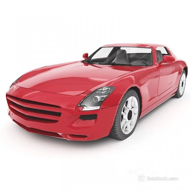 Red Sports Car With Sleek Design Two Door Body Front Grille And Silver Wheels 3d model 