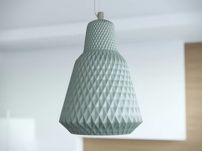 Geometric Diamond Pattern Pendant Light In Light Green With Textured Shade For Modern Home 3d model