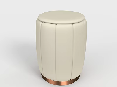 Beige Leather Sofa Stool With Stitched Design And Brass Base 3d model