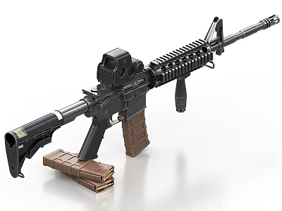 Black Tactical Assault Rifle with Scope Barrel Grip and Brown Magazine 3d model