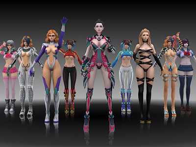 Game Movie Characters Featuring Colorful Futuristic Outfits And Diverse Stylish Designs 3d model