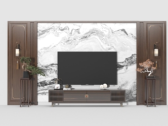 New Chinese TV background wall TV wall background wall cabinet 3d model