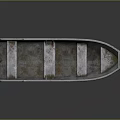 Small Weathered Metal Boat With Wooden Seats On Black Background And Reflection