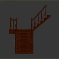 Traditional Red Wooden Staircase Structure With Symmetrical Steps And Decorative Handrails