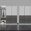 Modern Double Wardrobes with White Gray Panels Copper Trim and Internal Hanging Storage