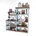Wooden Storage Shelf Unit With Blue Frame Hello Decor Vases And Photo Frames