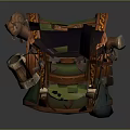 Green Decorative Backpack With Orange Braided Leather Straps Metal Buckles And Intricate Ornamental Details