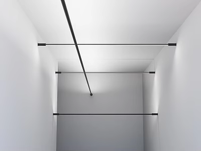 Minimalist Interior Space With White Walls Black Beams And Linear Ceiling Light 3d model