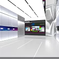 Tech Exhibition Hall Interior With Large Screen And Product Displays 3d model