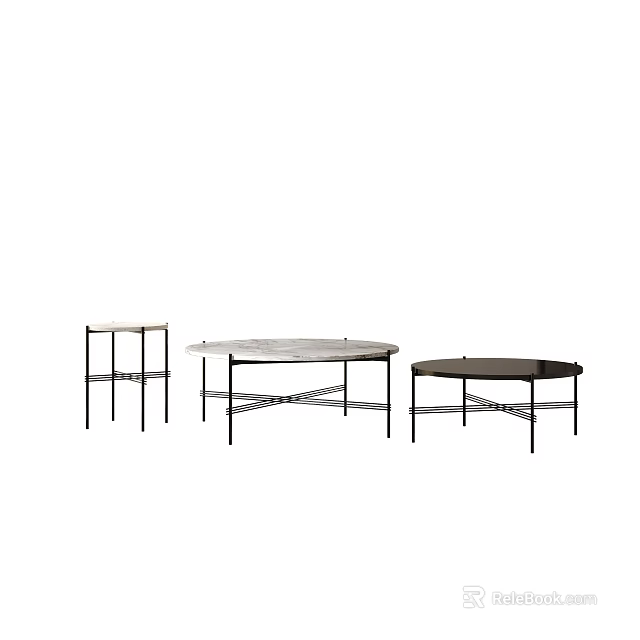 Modern Coffee Tables With Black Metal Frames And Various Tabletop Shapes 3d model