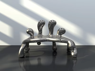Modern Metallic Single Chair With Sculptural Curved Legs And Shiny Surface 3d model