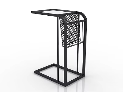 Modern Minimalist Side Table With Black Metal Frame Glass Top And Mesh Basket 3d model