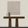 Minimalist Modern Wooden Console Table With Decorative Items And Wall Artwork 3d model