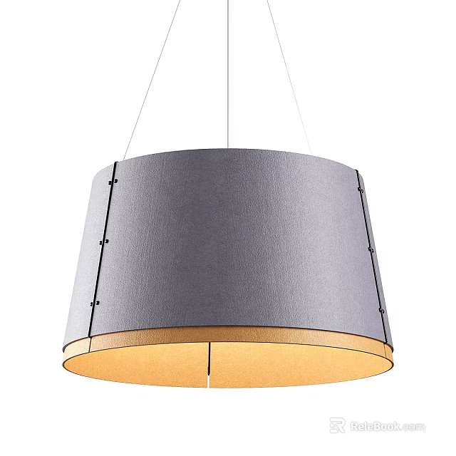 Modern Minimalist Pendant Light With Gray Fabric Shade And Beige Edge Stitched Details 3d model 